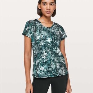 Lululemon Seek The Heat Short Sleeve Workout Shirt White Multi Teal Size 10